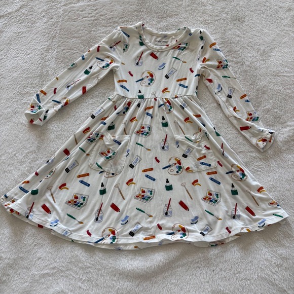 Angel Dear Kids Art Supplies Print Long Sleeve Dress Size 3T Bamboo Material - Picture 2 of 6